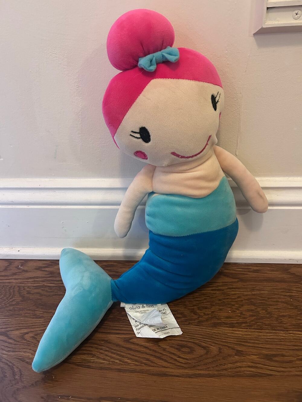 Olivia & Finn Mermaid Plush Bedding Pillow Pink Hair Blue Tail 15” Your Zone